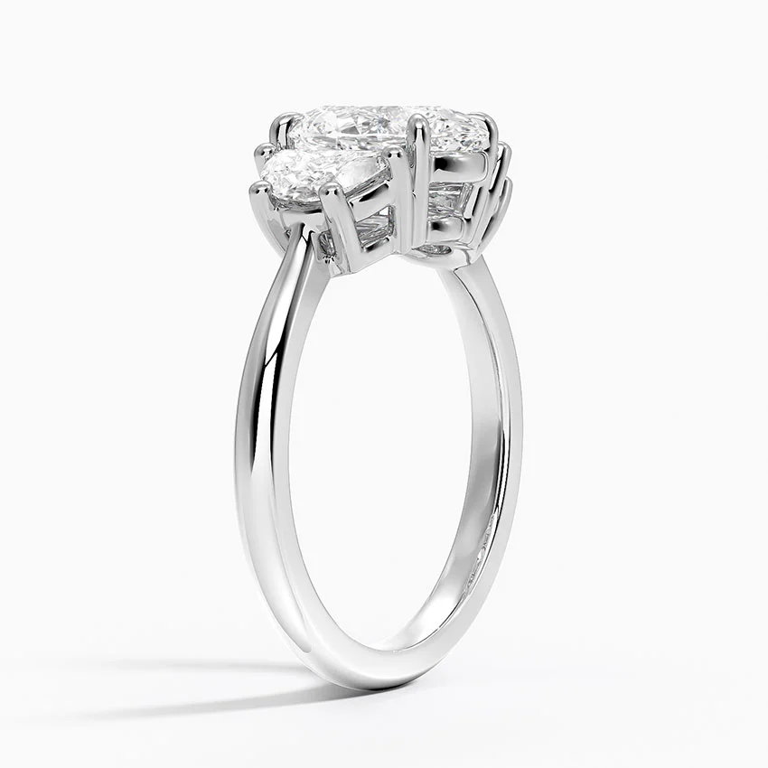 Oval Cut Three Stone Diamond Engagement Ring, Hidden Halo Side Stones Ring, Solid Gold Promise Ring