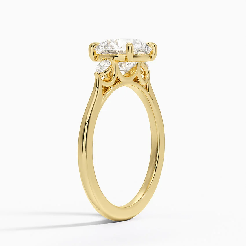 Round Cut Diamond Three Stone Engagement Ring, Marquise Side Diamond Ring, Solid Gold Promise RingRound Cut Diamond Three Stone Engagement Ring, Marquise Side Diamond Ring, Solid Gold Promise Ring