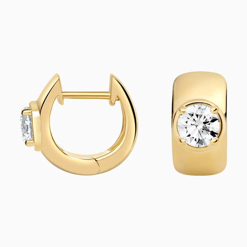 Minimalist Round Diamond Huggie Hoop Earrings, Everyday Luxury Stud Hoops