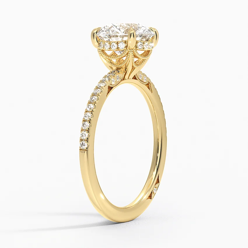 Round Brilliant Cut Solitaire Diamond Engagement Ring with Pavé Band, Minimalist Bridal Ring, Classic Proposal Ring