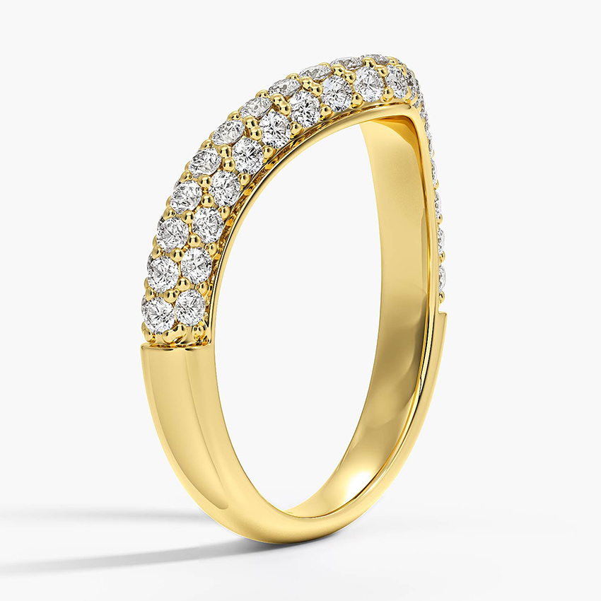 V Shape Diamond Wedding Band, Chevron Diamond Ring, Curved Stacking Ring