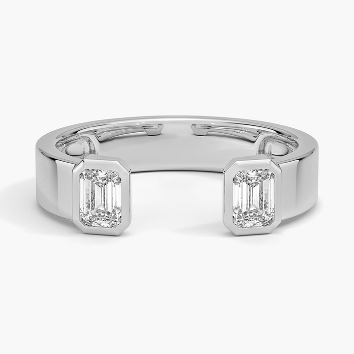 Emerald Cut Diamond Open Cuff Ring, Minimalist Double Stone Ring, Modern Adjustable Fine Jewelry