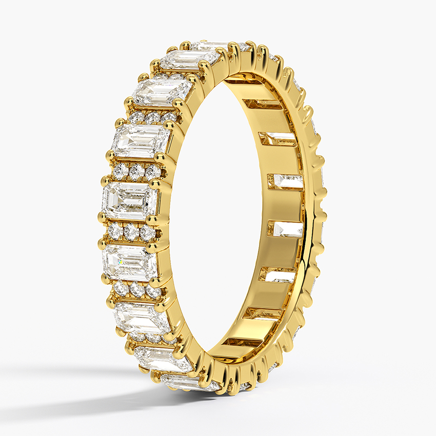 Emerald Cut Diamond Eternity Band, Full Eternity Ring, Alternating Baguette & Round Diamond Wedding Band