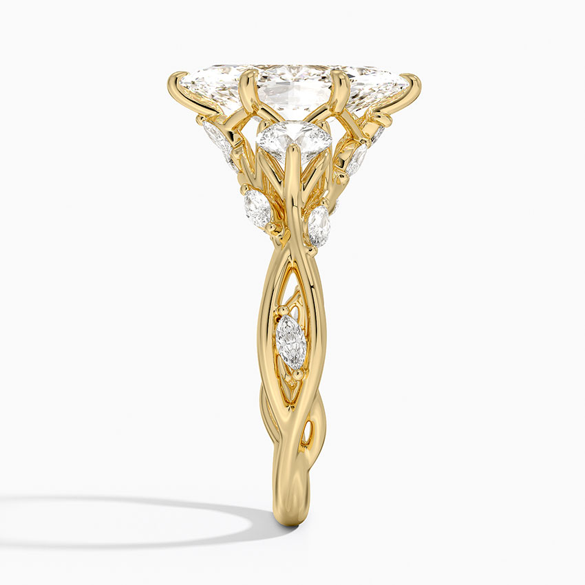 Marquise Cut Moissanite Engagement Ring, Vintage Leaf Band Diamond Ring, Nature Inspired Bridal Ring