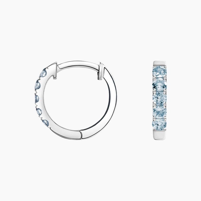 Aquamarine Huggie Hoop Earrings, Blue Gemstone Hoop Earrings, Minimalist Everyday Hoops