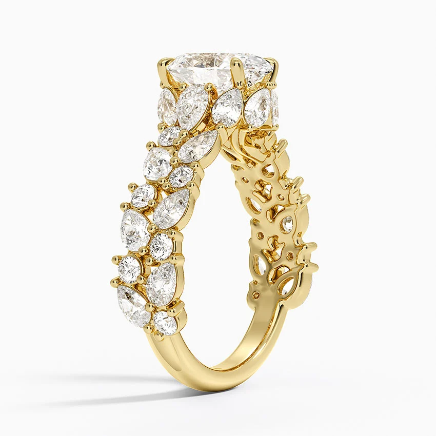 Oval Cut Diamond Engagement Ring, Cluster Side Stone Ring, Pave Band Oval Solitaire Ring