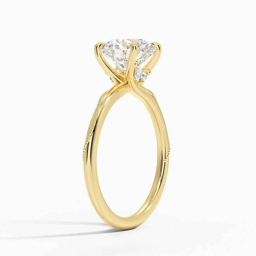 Round Cut Solitaire Engagement Ring, Twisted Pave Band Diamond Ring, Minimalist Promise Ring
