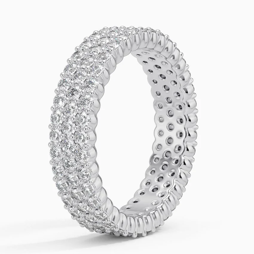 Multi Row Diamond Eternity Band Ring, Full Eternity Pavé Diamond Ring, Wedding Band