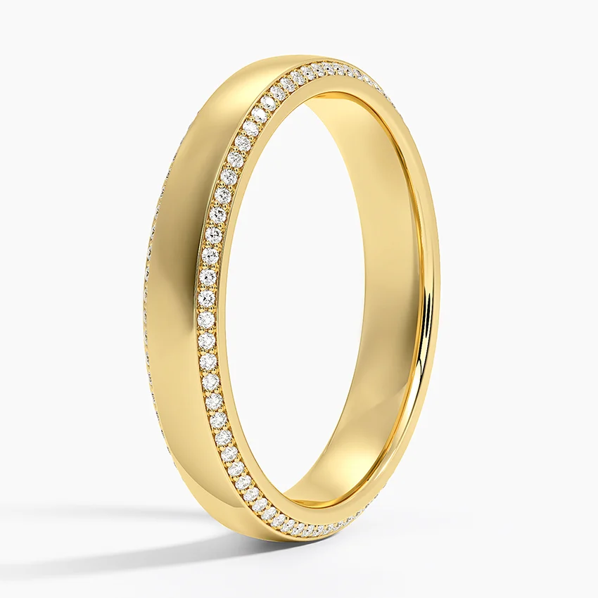 Minimalist Diamond Wedding Band, Double Row Pavé Diamond Ring, Gold Stackable Ring