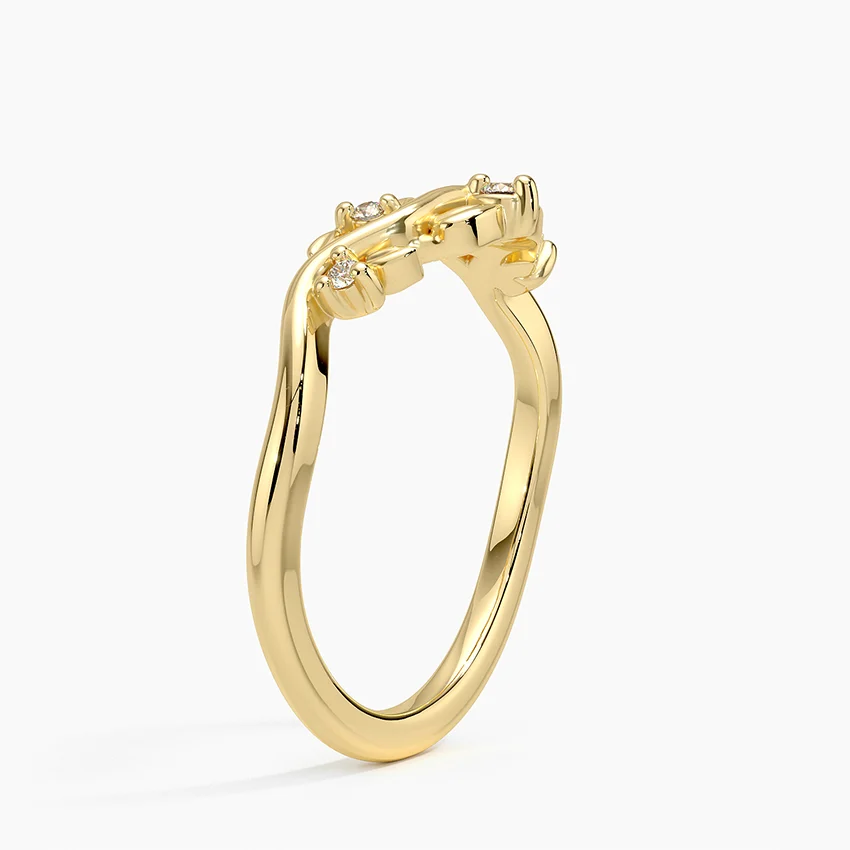 Nature Inspired Diamond Leaf Ring, V Shaped Wedding Band, Minimalist Diamond Ring