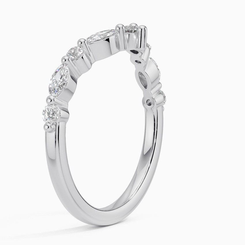 Marquise Diamond Chevron Wedding Band, Curved V Shaped Stackable Ring, Minimalist Diamond Nesting Band