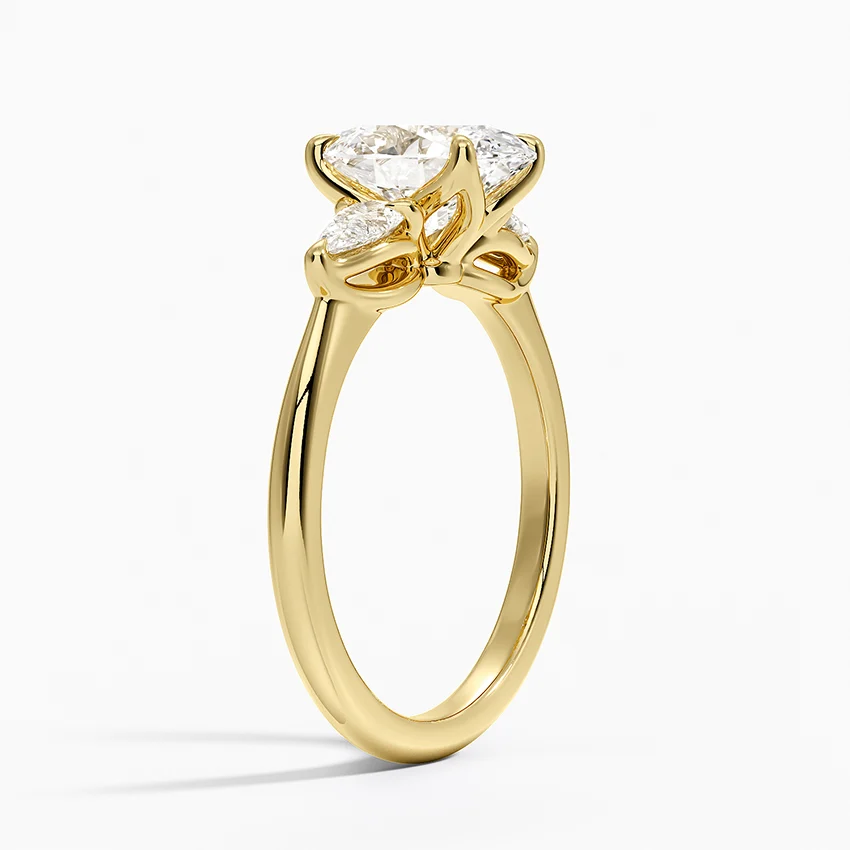 Oval Cut Diamond Three Stone Engagement Ring, Marquise Side Stones, Solid Gold Ring