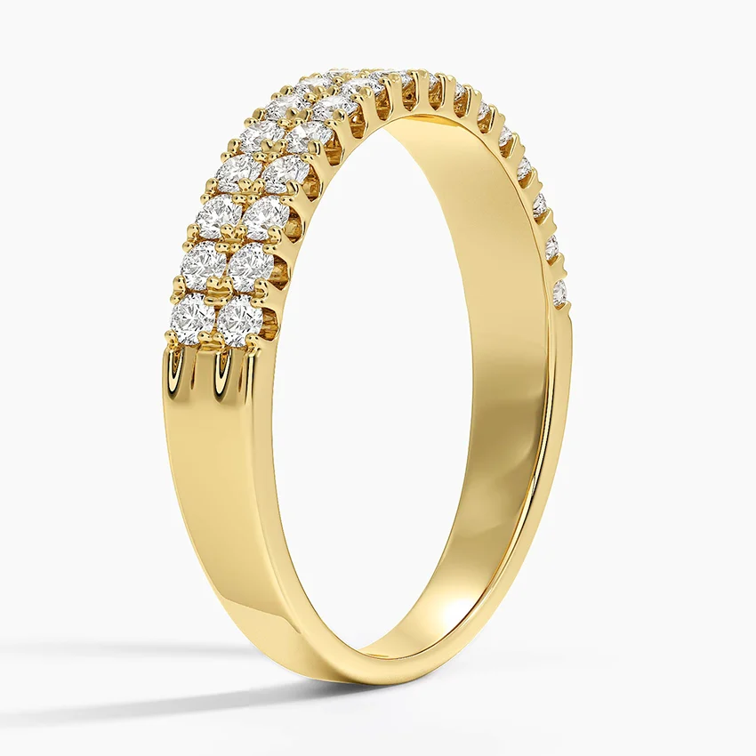 Double Row Diamond Band Ring, Two Row Pavé Diamond Wedding Band, Minimalist Stackable Ring