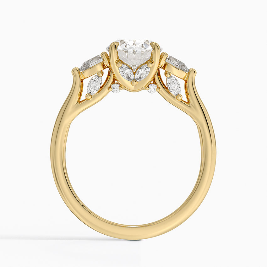 Oval Cut Diamond Three Stone Engagement Ring, Pear Side Stones Ring, Solid Gold Promise Ring