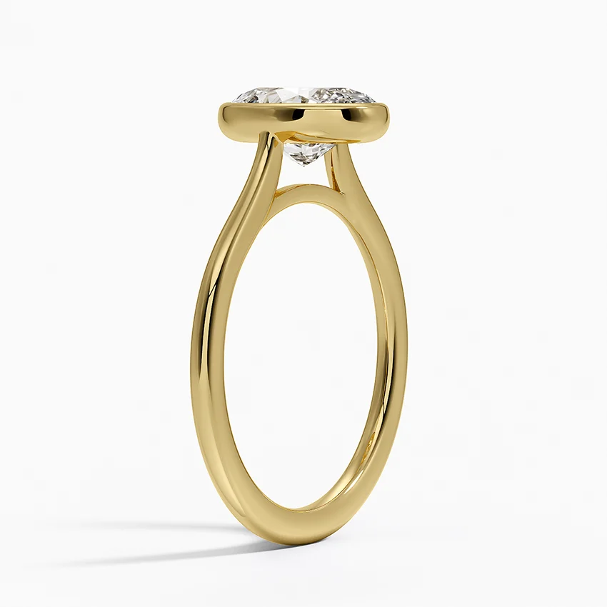 Oval Bezel Set Diamond Engagement Ring, Minimalist Solitaire Ring