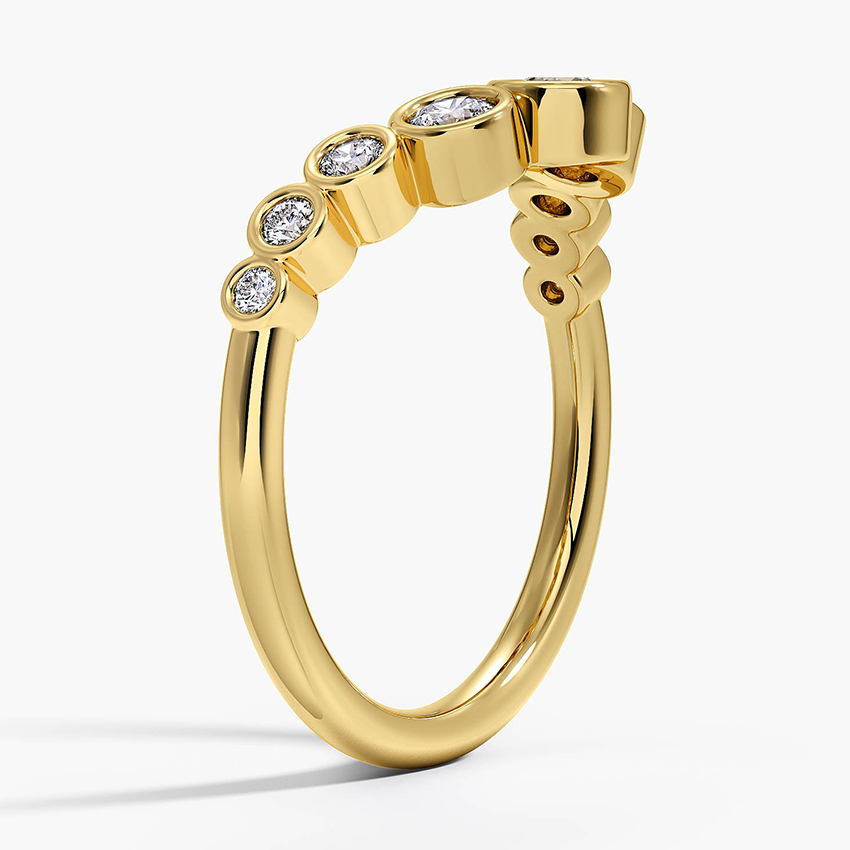 Curved Bezel Set Diamond Ring, Minimalist Wedding Band, V Shape Diamond Ring