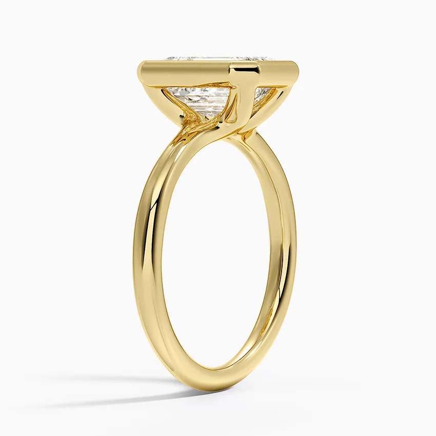 Emerald Cut Diamond Engagement Ring, Bezel Set Solitaire Ring, Minimalist Modern Bridal Ring