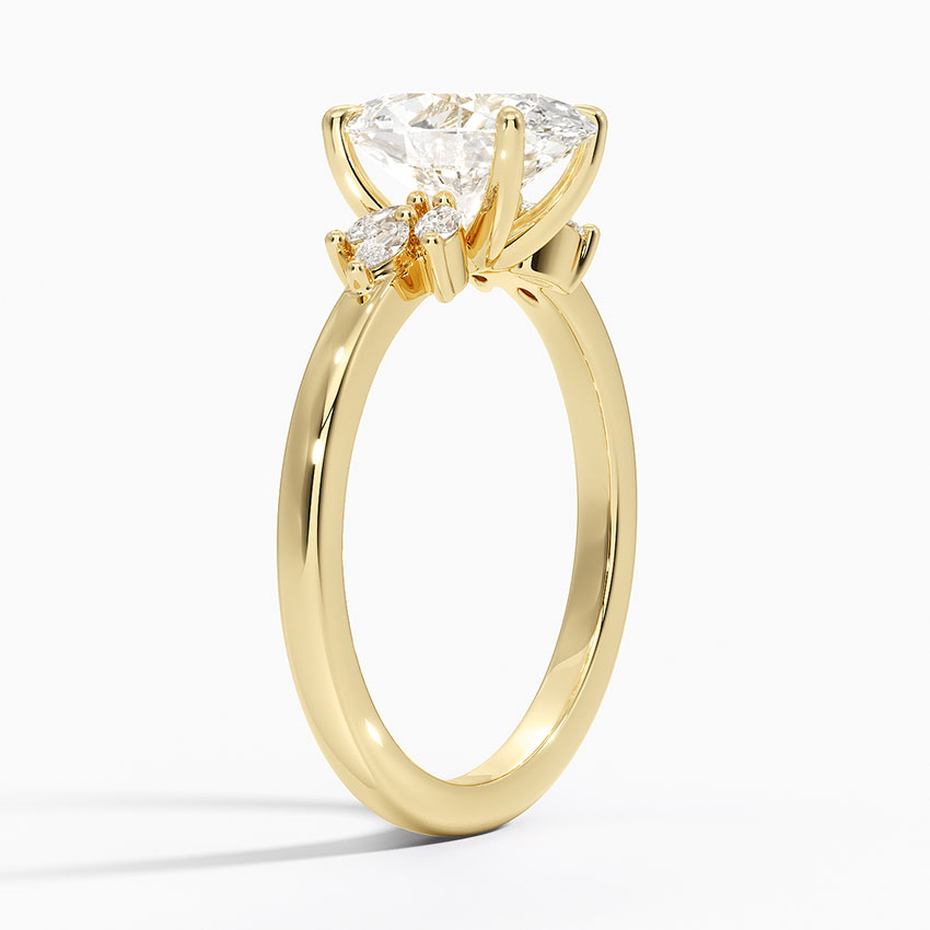 Oval Cut Diamond Engagement Ring with Marquise Side Stones, Solid Gold Promise Ring, Unique Leaf Cluster Bridal Ring