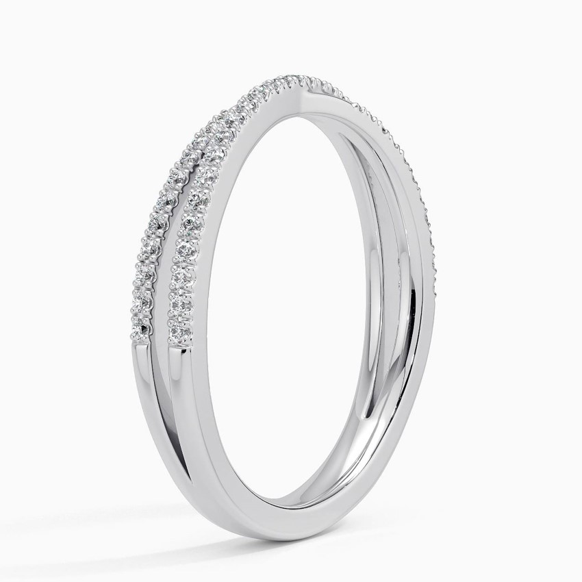 Diamond Crossover V Band Ring, Curved Wedding Band, Anniversary Gift