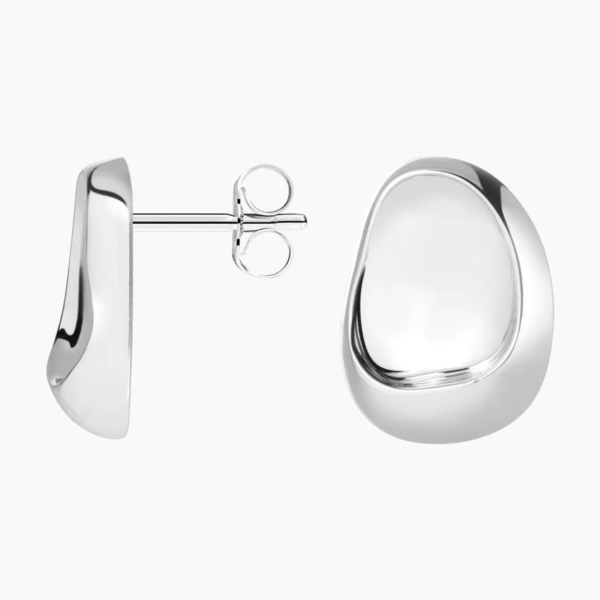 Minimalist Silver Pebble Stud Earrings, Organic Dome Earrings, Modern Abstract Studs