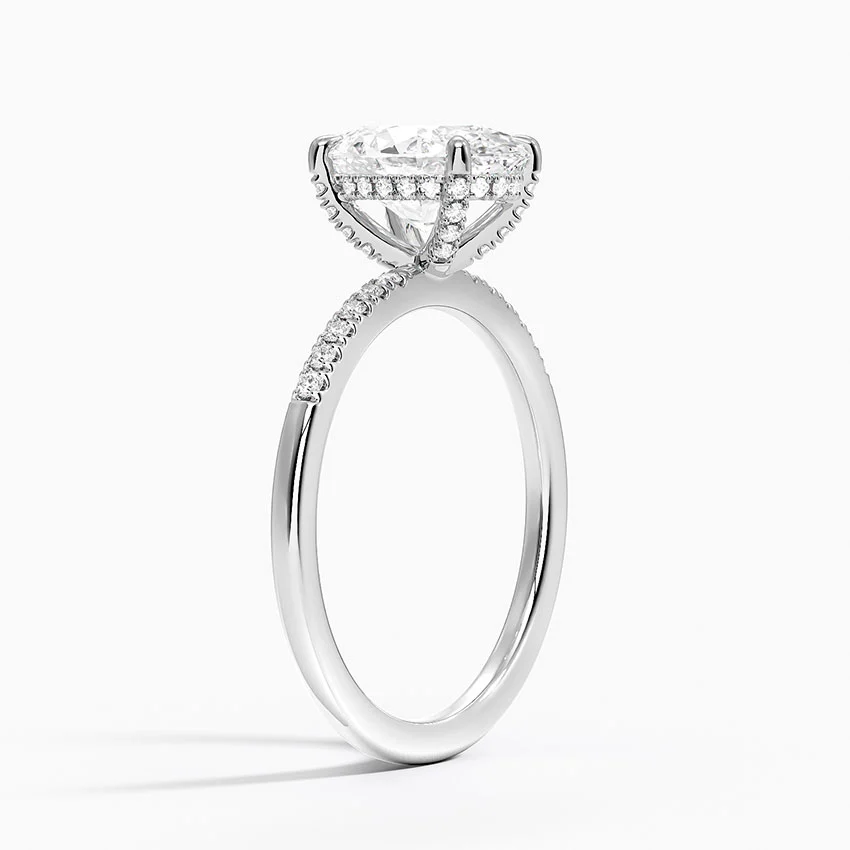 Oval Cut Diamond Engagement Ring, 4 Prong Solitaire Ring, Pave Diamond Band