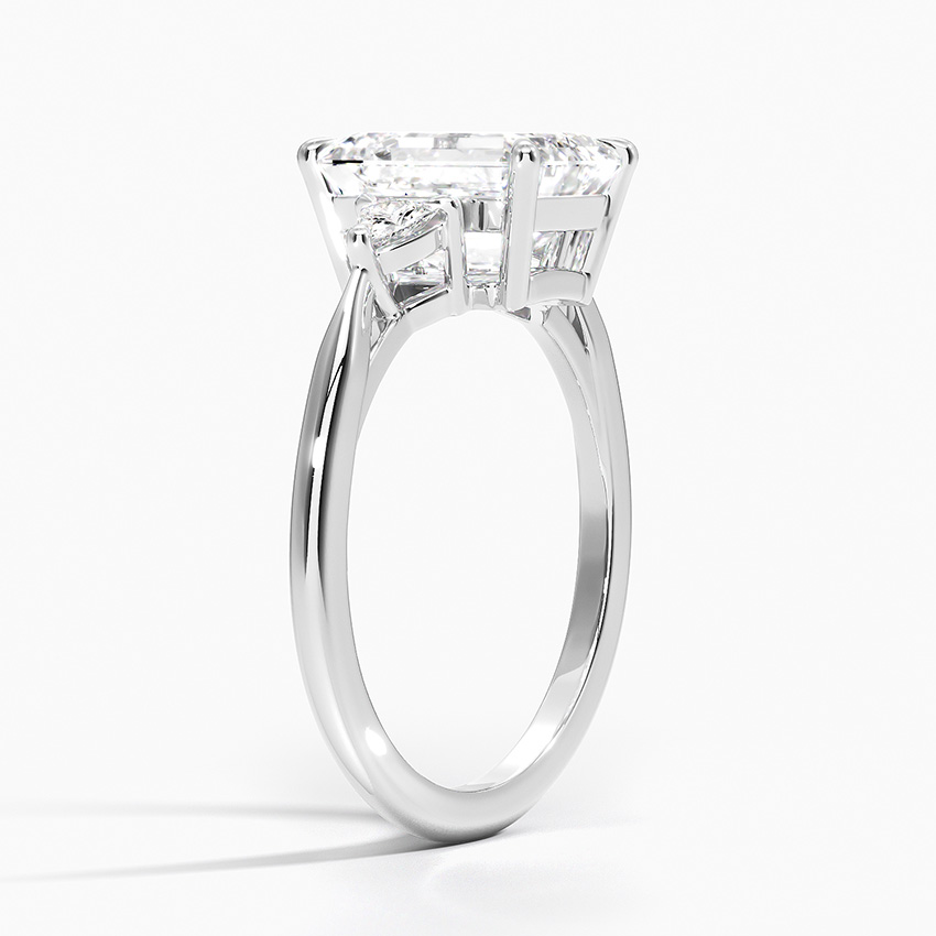 Emerald Cut Diamond Engagement Ring, Trillion Side Stones, 3 Stone Ring