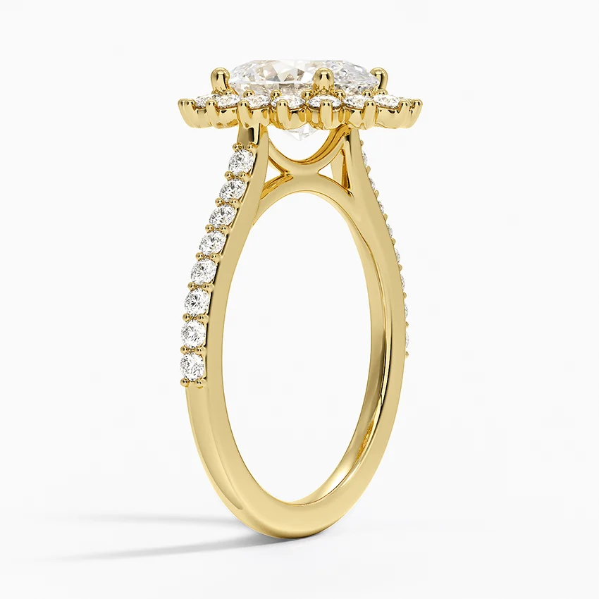 Oval Cut Halo Diamond Engagement Ring, Floral Halo Ring, Vintage Inspired Bridal Ring