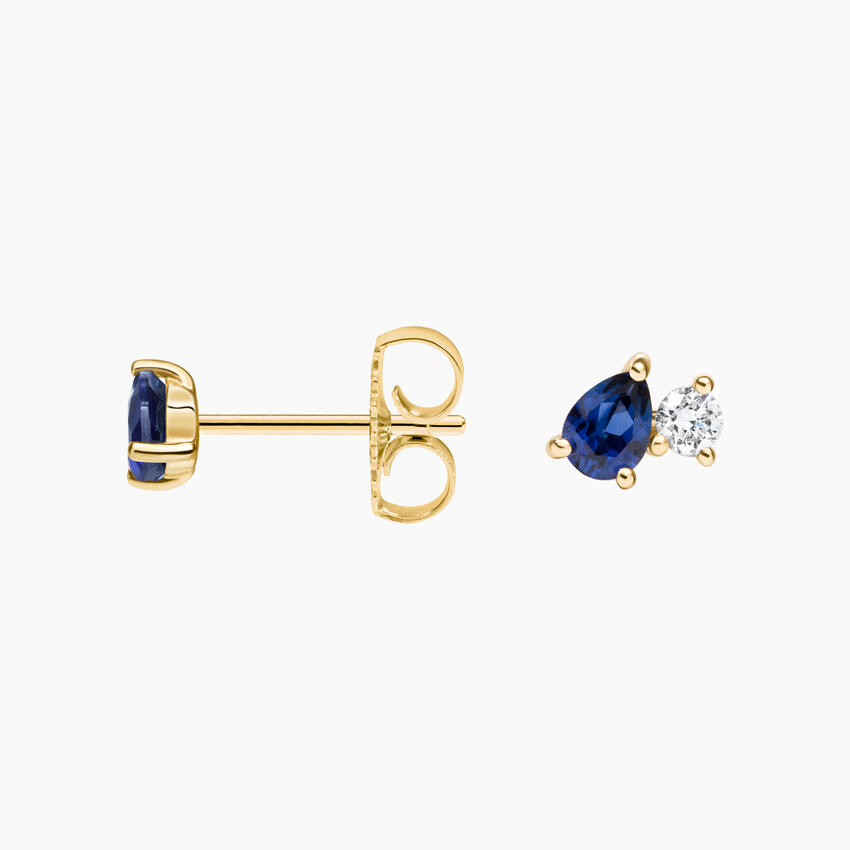 Pear Cut Blue Sapphire & Diamond Stud Earrings, Sapphire Earrings, Minimalist September Birthstone Earrings