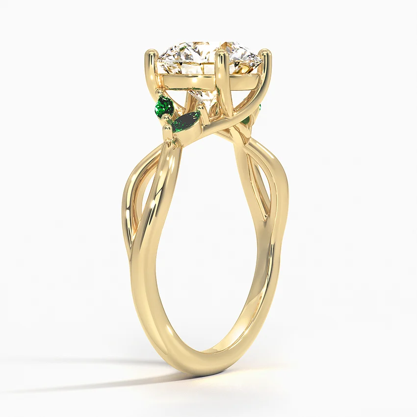Infinity Twist Moissanite Engagement Ring with Green Marquise Accents in 14K/18K Gold