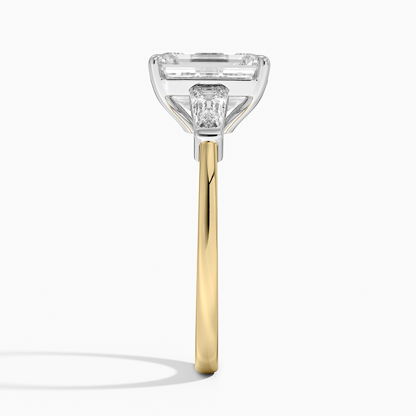 Emerald Cut Diamond Engagement Ring with Trapezoid Side Stones, Two Tone Gold Solitaire Ring