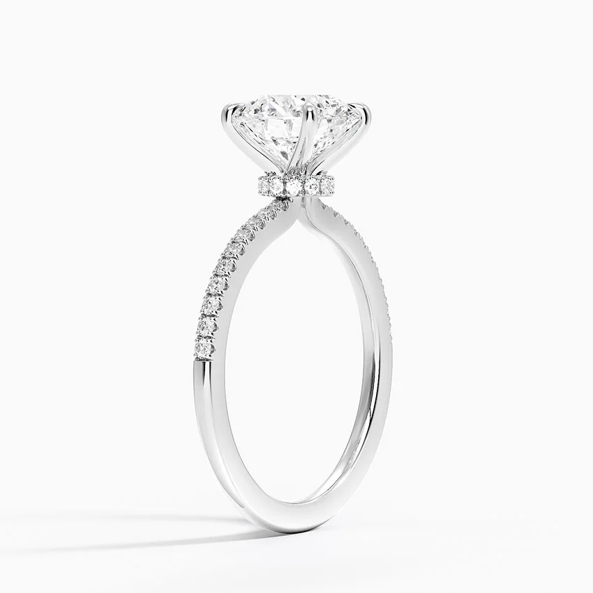 Round Cut Solitaire Diamond Engagement Ring with Pavé Band, Promise Ring, Minimalist Bridal Ring