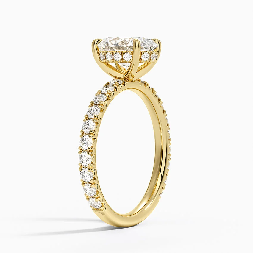 Oval Cut Diamond Engagement Ring, Hidden Halo Pave Band Ring, Promise Ring for Women