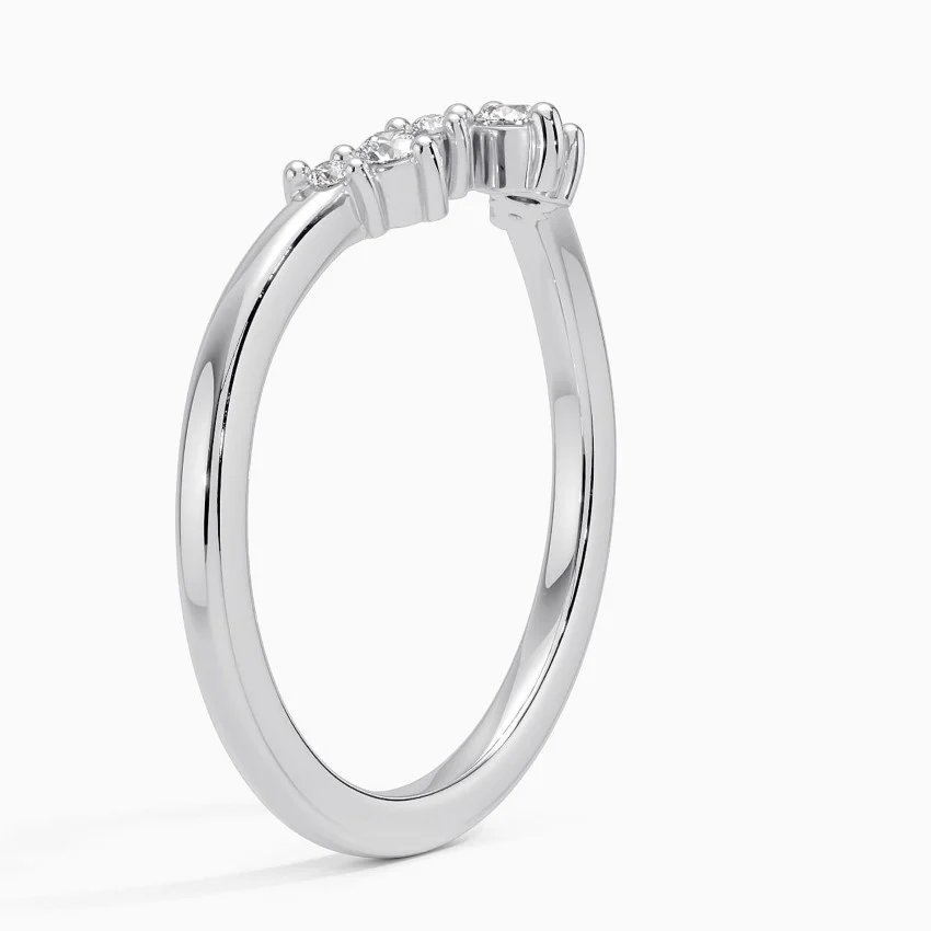 V-Shaped Diamond Ring, Chevron Diamond Wedding Band, Stackable Curved Ring