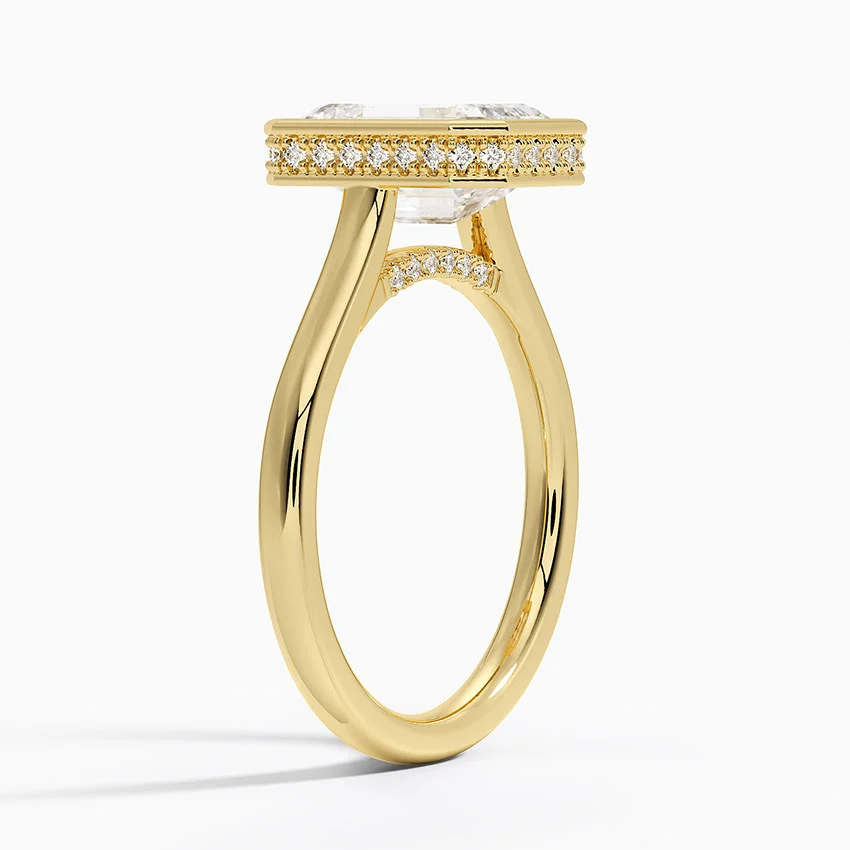 Emerald Cut Diamond Bezel Ring, Minimalist Engagement Ring, Modern Bridal Jewelry