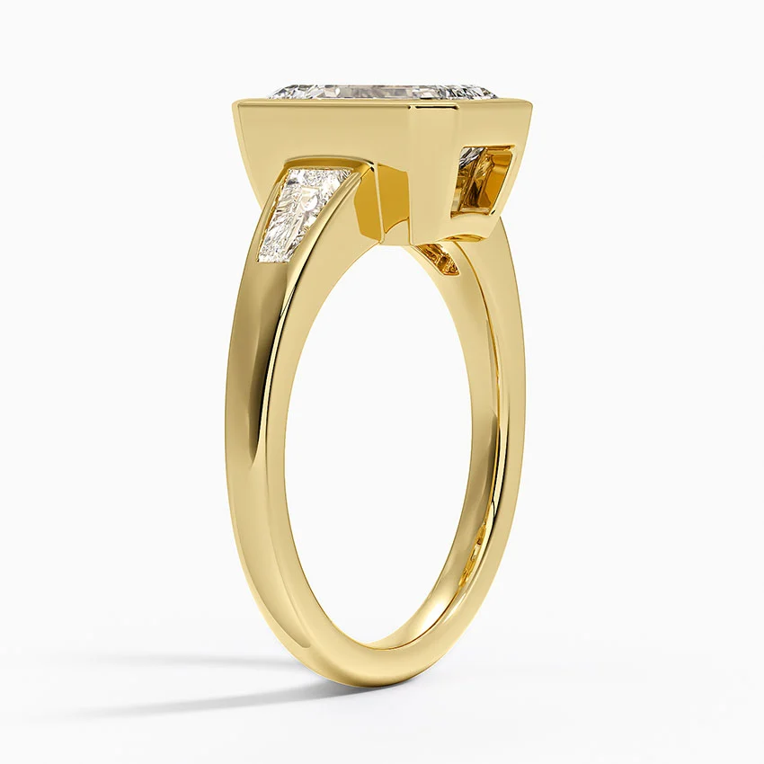 Emerald Cut Diamond Engagement Ring, Bezel Set Solitaire Ring, Tapered Side Stone Ring