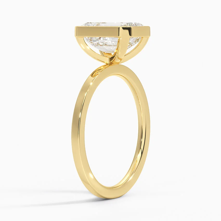 Emerald Cut Bezel Set Engagement Ring, Solitaire Diamond Ring, Minimalist Gold Ring