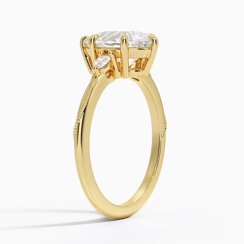 Pear Cut Diamond Engagement Ring with Side Stones, Minimalist Solitaire Ring, Milgrain Band