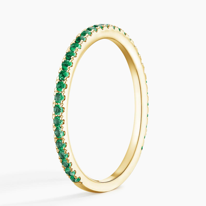 Emerald Wedding Band Ring, Green Gemstone Eternity Band, Stackable Ring