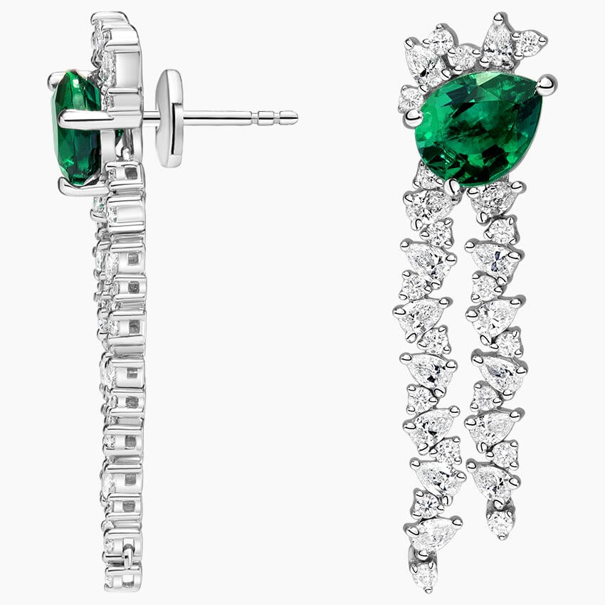 Emerald Green Pear Cut Diamond Tassel Drop Earrings