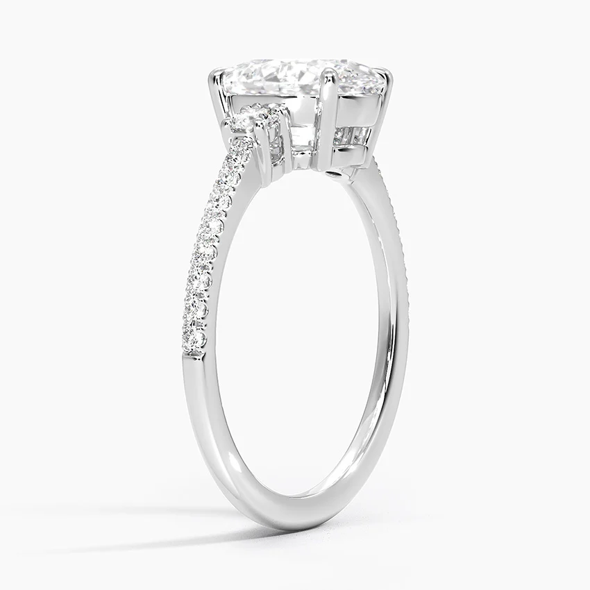Oval Cut Diamond Engagement Ring with Side Stones, Pave Band Ring, Hidden Accent Diamond Ring