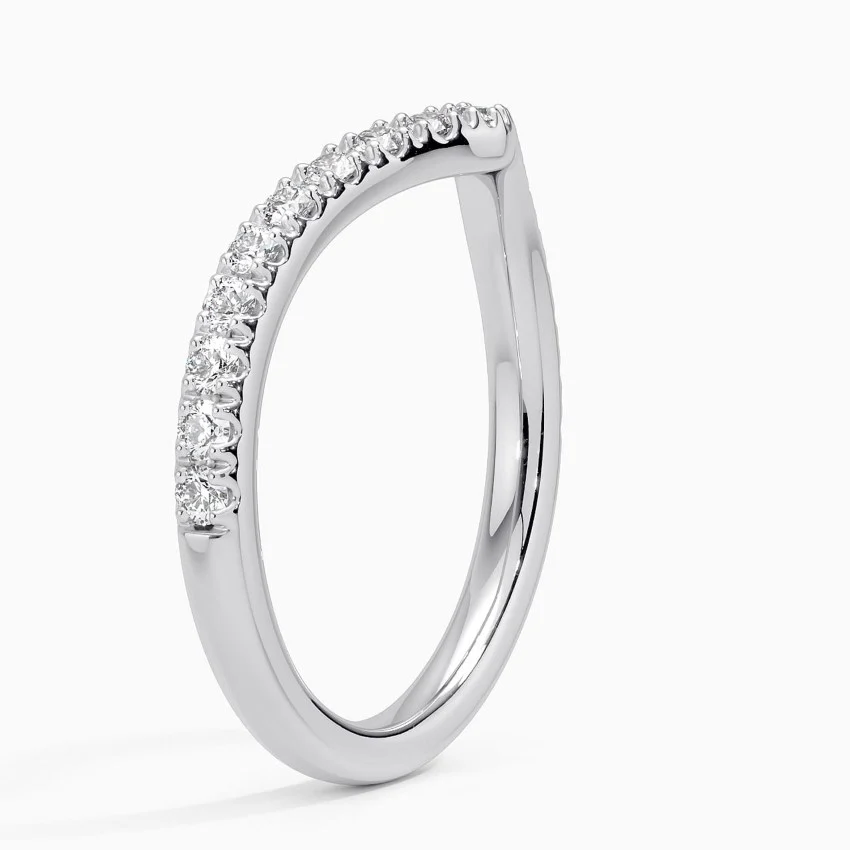 Chevron Diamond Wedding Band, V Shape Diamond Ring, Curved Stackable Ring