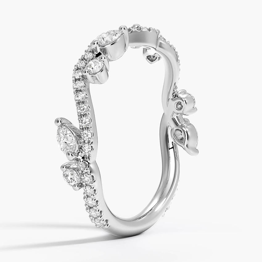 Chevron Diamond Wedding Band, Curved V Shaped Diamond Ring, Marquise & Round Diamond Stacking Ring