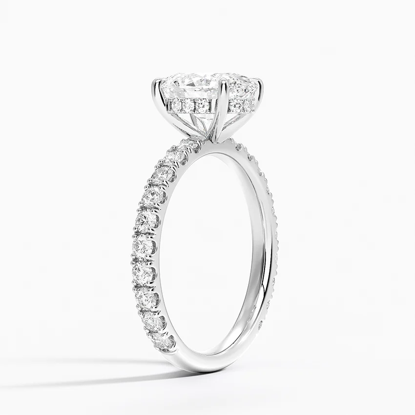 Oval Cut Diamond Engagement Ring, Pave Band Solitaire Ring, 4 Prong Oval Diamond Ring