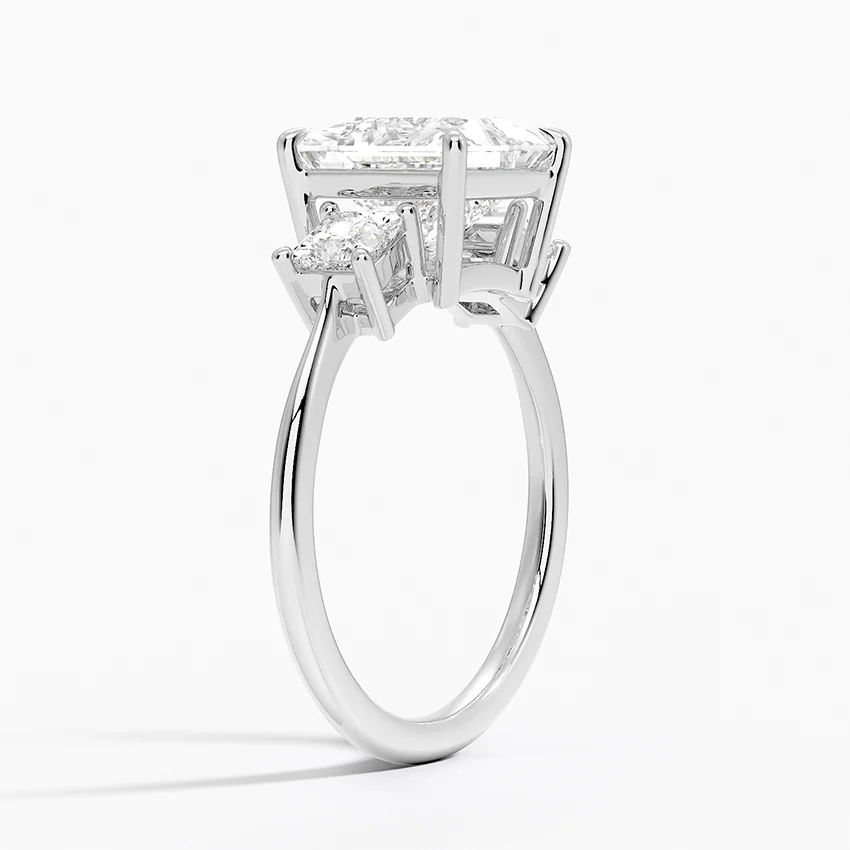Princess Cut Diamond Three Stone Engagement Ring, 3 Stone Bridal Ring, Classic Trapezoid Side Stones Ring