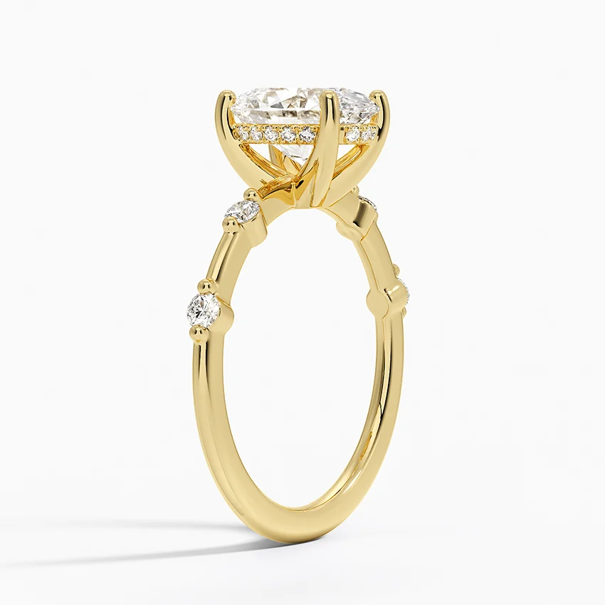 Oval Cut Moissanite Engagement Ring, Solitaire Diamond Ring with Side Stones, Minimalist Promise Ring