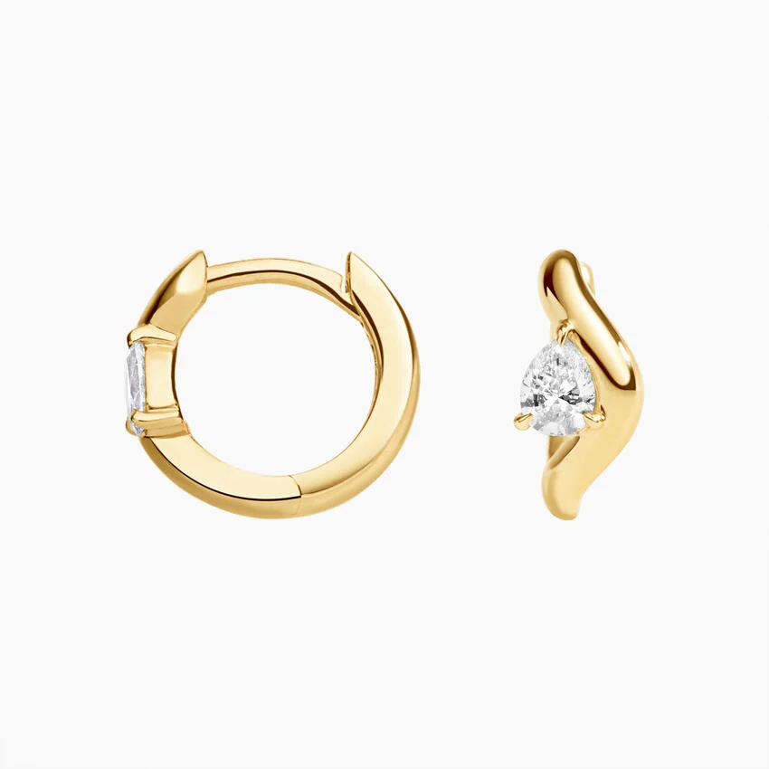 Pear Cut Diamond Huggie Earrings, Gold Teardrop Hoop Earrings, Minimalist Diamond Hoop Earrings