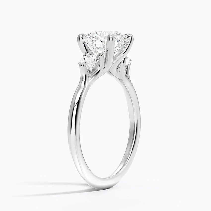 Round Cut 3 Stone Diamond Engagement Ring, Classic Trilogy Ring, Solid Gold Promise Ring