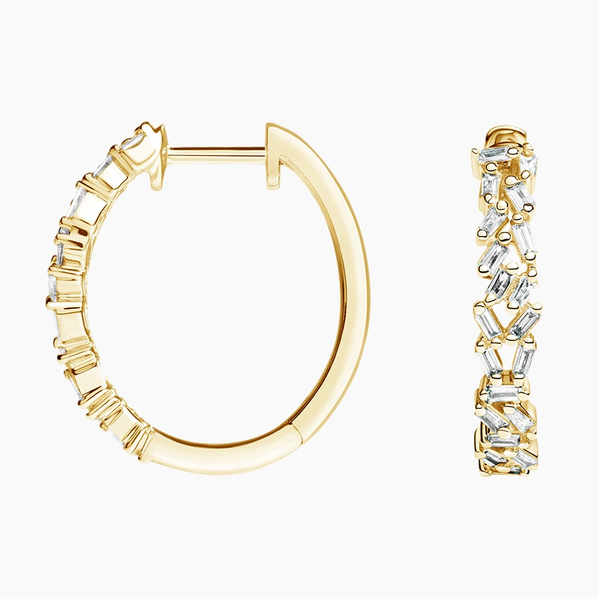 Baguette Diamond Hoop Earrings, Elegant Cluster Diamond Hoops