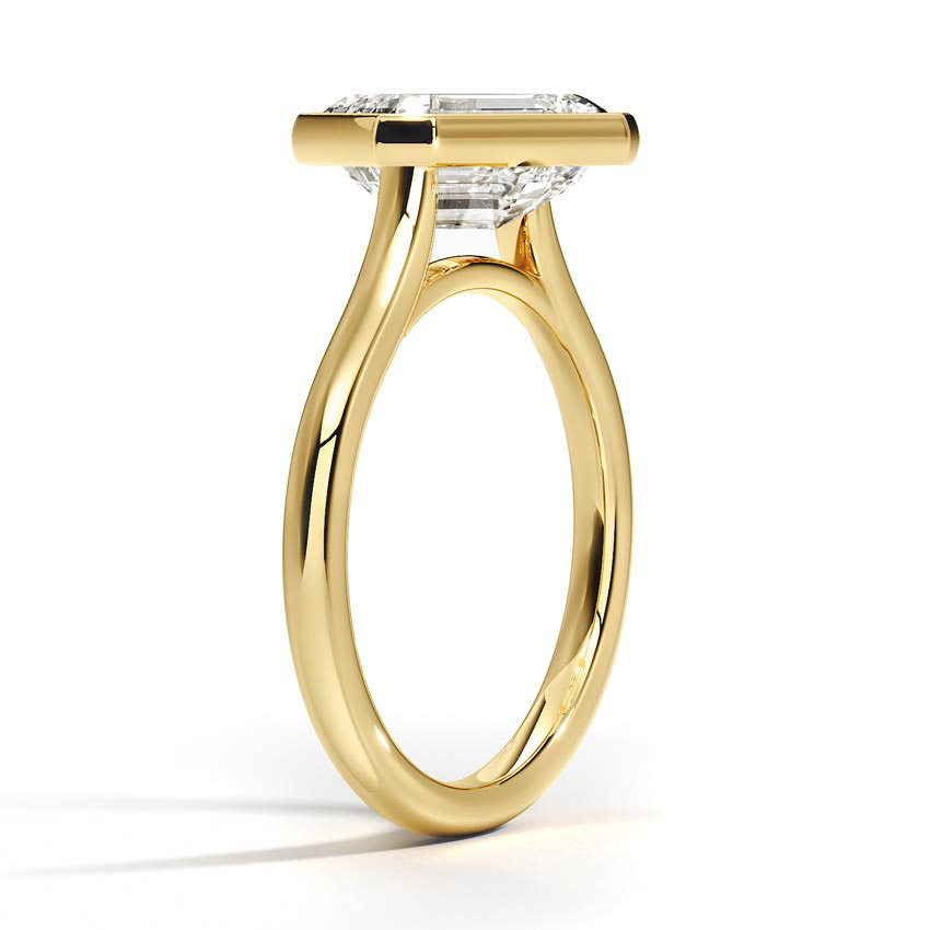 Emerald Cut Diamond Bezel Engagement Ring, Minimalist Solitaire Ring, Modern Promise Ring