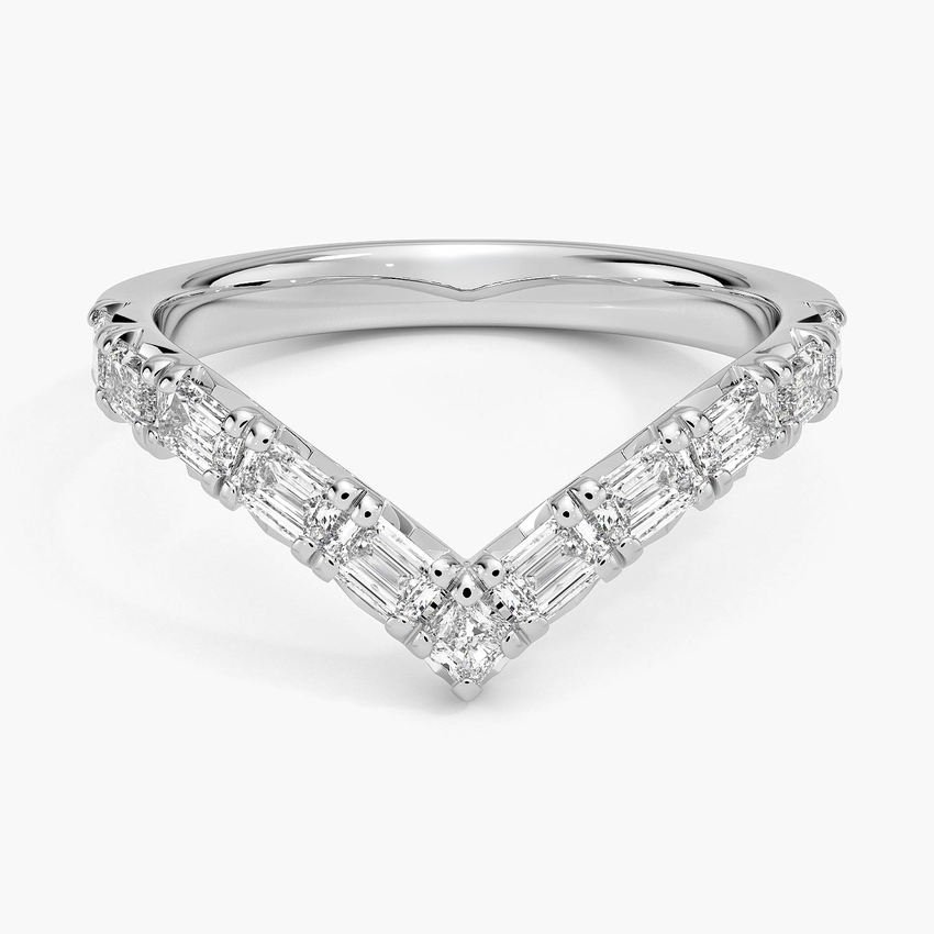 V-Shaped Diamond Ring, Chevron Baguette Diamond Band, Minimalist Wedding Band
